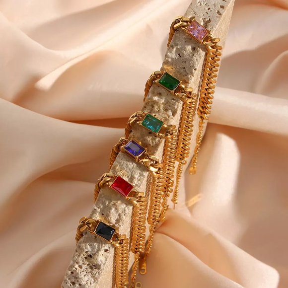 18k Gold Plating Cuban Bracelet Cubic Zerconia - Pick Color - Picture 4 of 8